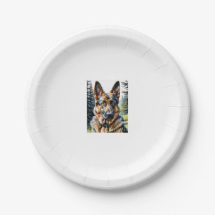 German Shepherd Dog Head Portrait Dog Lover Pet Ow Paper Plate
