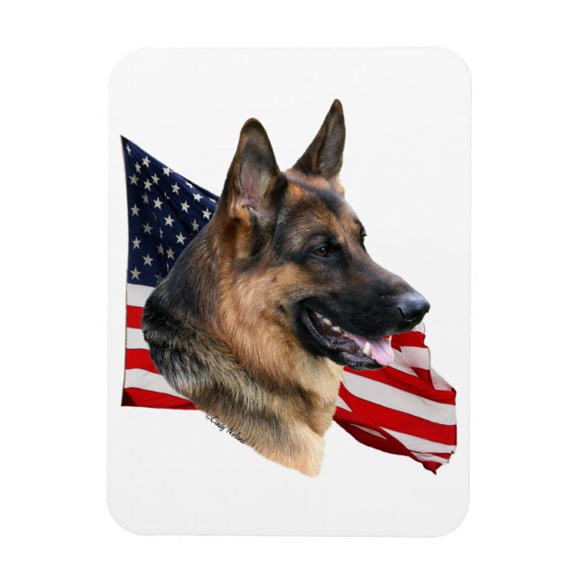 German Shepherd Dog head with flag Magnet (Vertical)