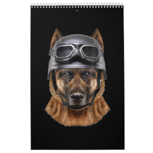 German Shepherd Dog Helmet Gift For Biker In Motor Calendar