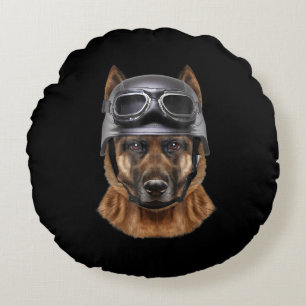 German Shepherd Dog Helmet Gift For Biker In Motor Round Pillow