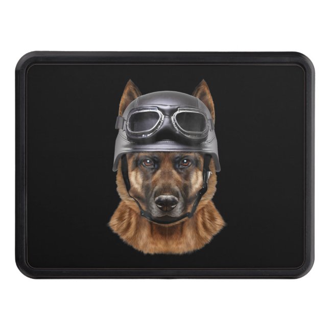 German Shepherd Dog Helmet Gift For Biker In Motor Trailer Hitch Cover (Front)