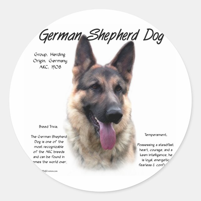 German Shepherd Dog History Design Classic Round Sticker (Front)