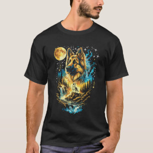 German Shepherd Dog Howling to The Moon Vintage Fu T-Shirt