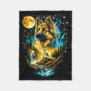 German shepherd dog howling to the moon vintageGer Fleece Blanket