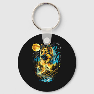 German shepherd dog howling to the moon vintageGer Keychain