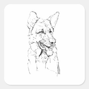 German Shepherd, Dog Illustration Personalised Square Sticker