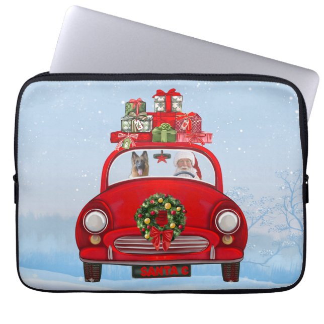 German Shepherd Dog In Car With Santa Claus Laptop Sleeve (Front)