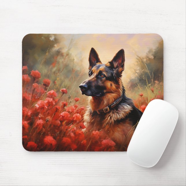 German Shepherd dog in poppies Mouse Pad (With Mouse)