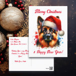German Shepherd Dog in Santa Hat Christmas   Postcard<br><div class="desc">If you love German Shepherd and want cute  Christmas postcard then here ya go! Cute watercolor style ai art German Shepherd in Santa Hat.</div>