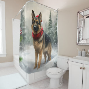 German Shepherd Dog in Snow Christmas