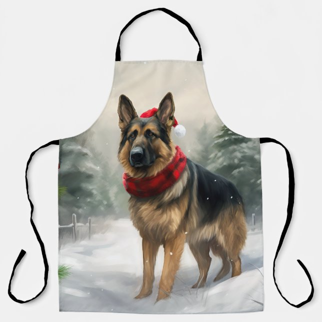 German Shepherd Dog in Snow Christmas Apron (Front)