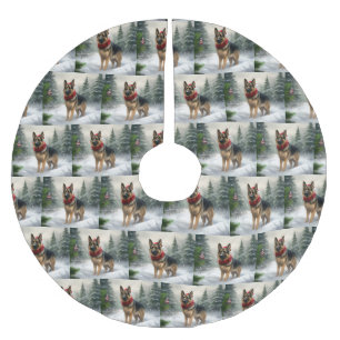 German Shepherd Dog in Snow Christmas Brushed Polyester Tree Skirt