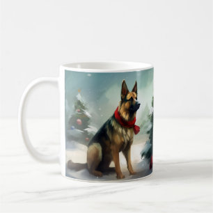 German Shepherd Dog in Snow Christmas Coffee Mug