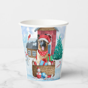 German Shepherd Dog In snow Christmas Dog House Paper Cups