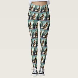 German Shepherd Dog in Snow Christmas Leggings