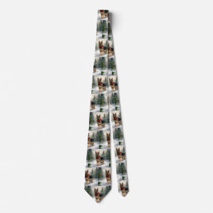 German Shepherd Dog in Snow Christmas Tie