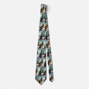 German Shepherd Dog in Snow Christmas Tie