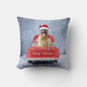 German Shepherd Dog in Snow sitting in Christmas  Throw Pillow
