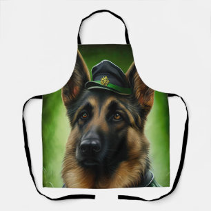 German Shepherd Dog in St. Patrick's Day Dress Apron