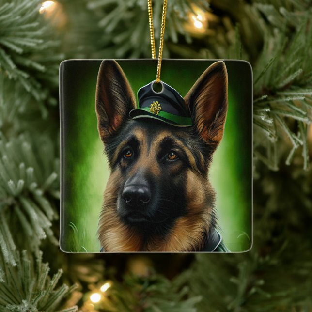 German Shepherd Dog in St. Patrick's Day Dress Ceramic Ornament (Tree)