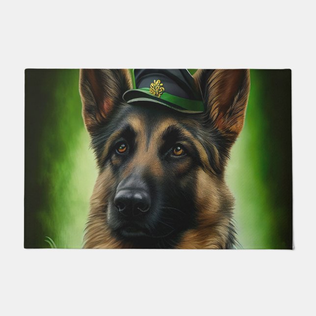 German Shepherd Dog in St. Patrick's Day Dress Doormat (Front)