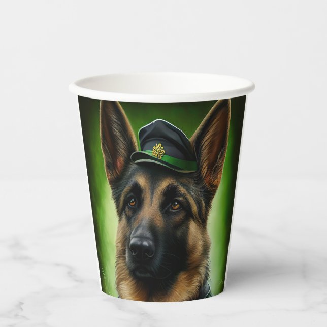 German Shepherd Dog in St. Patrick's Day Dress Paper Cups (Front)