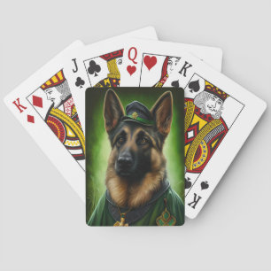German Shepherd Dog in St. Patrick's Day Dress Playing Cards