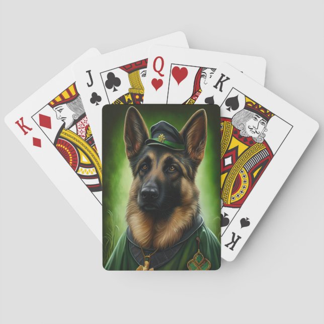 German Shepherd Dog in St. Patrick's Day Dress Playing Cards (Back)