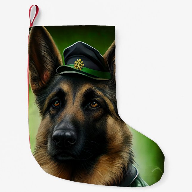 German Shepherd Dog in St. Patrick's Day Dress Small Christmas Stocking (Front)