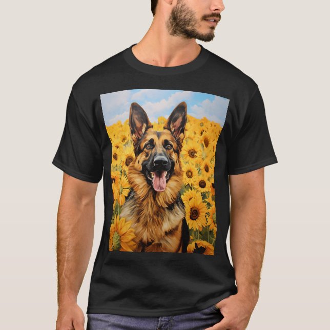 German Shepherd dog in sunflowers T-Shirt (Front)