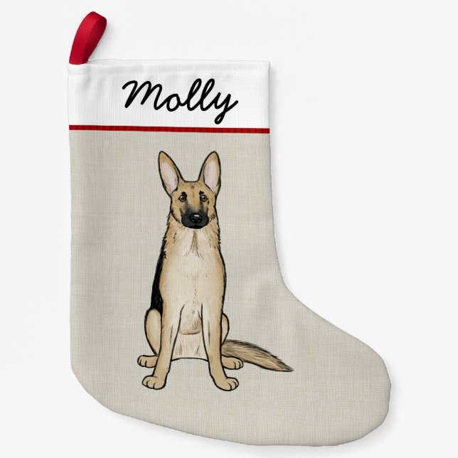 German Shepherd Dog Light Black and Tan Custom Small Christmas Stocking (Front)