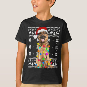 German Shepherd Dog Lights Ugly Puppy Santa Hat Ch T-Shirt