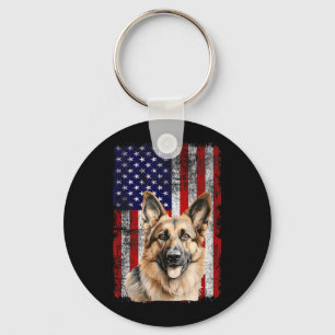 German Shepherd Dog Lover US Flag 4th of July Keychain