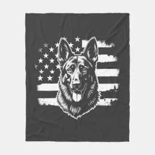 German Shepherd Dog Lover USA American Flag 4th Fleece Blanket
