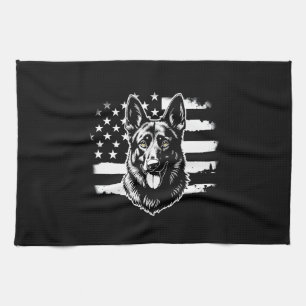 German Shepherd Dog Lover USA American Flag 4th Kitchen Towel