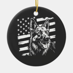German Shepherd Dog Lover USA American Flag Ceramic Ornament