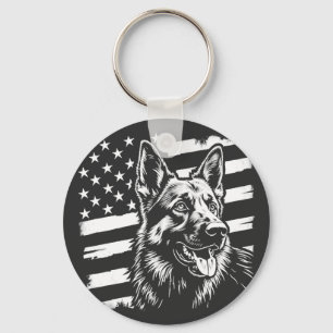 German Shepherd Dog Lover USA American Flag Keychain