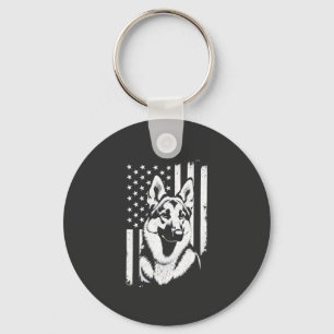 German Shepherd Dog Lover USA American Flag Keychain