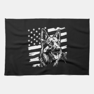 German Shepherd Dog Lover USA American Flag Kitchen Towel