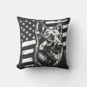 German Shepherd Dog Lover USA American Flag Throw Pillow