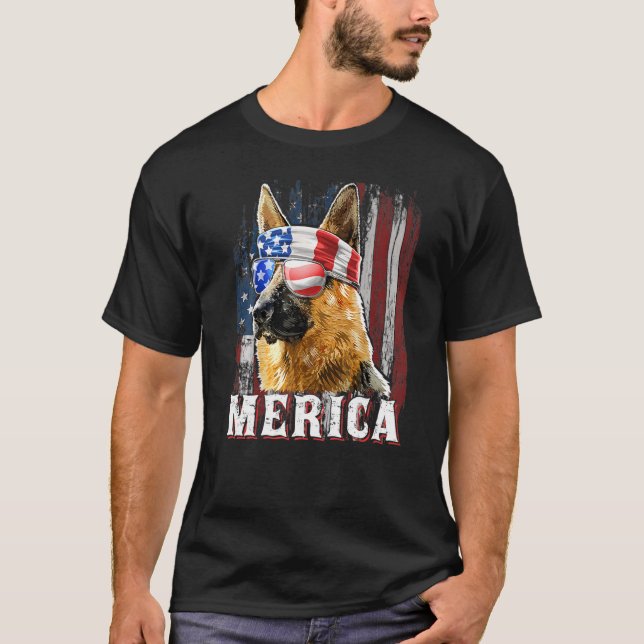 German Shepherd Dog Merica 4th Of July American Fl T-Shirt (Front)