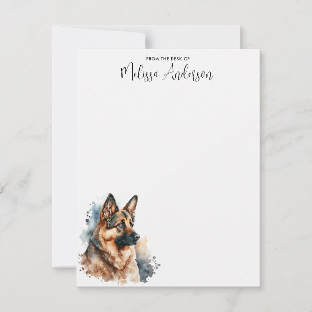 German Shepherd Dog Modern Watercolor Personalized Card (Front)