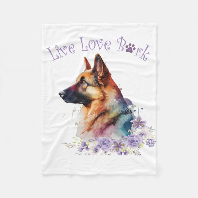 German Shepherd Dog Mom Floral Fleece Blanket (Front)