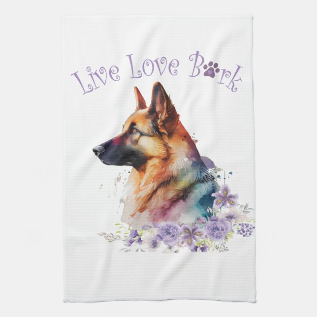 German Shepherd Dog Mom Floral Kitchen Towel (Vertical)