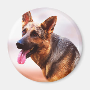 German Shepherd Dog Oil Painting Art Portrait Canv Magnet
