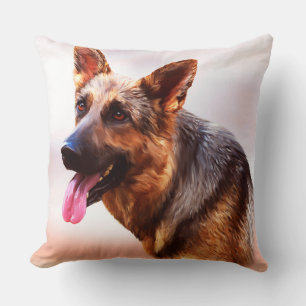 German Shepherd Dog Oil Painting Art Portrait Canv Throw Pillow