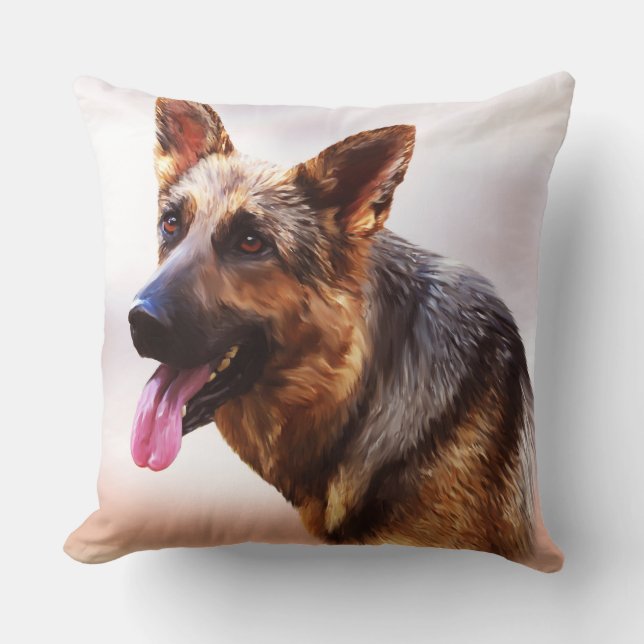 German Shepherd Dog Oil Painting Art Portrait Canv Throw Pillow (Front)