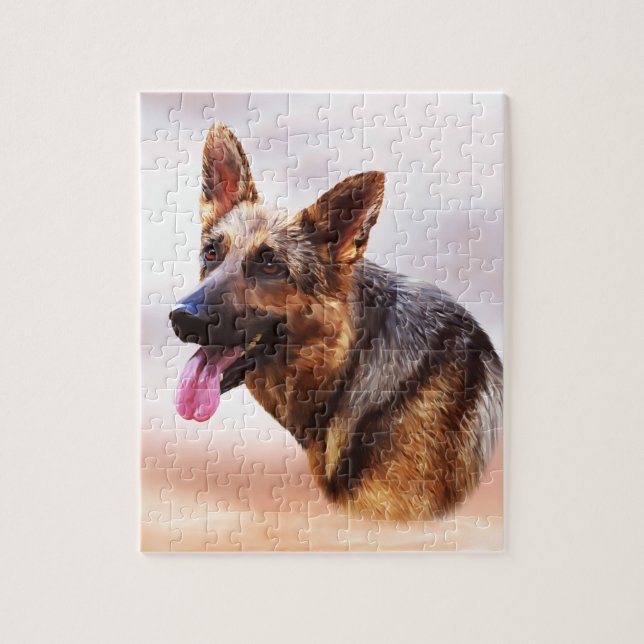 German Shepherd Dog Oil Painting Art Portrait Jigsaw Puzzle (Vertical)