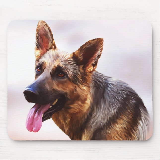 German Shepherd Dog Oil Painting Art Portrait Mouse Pad (Front)