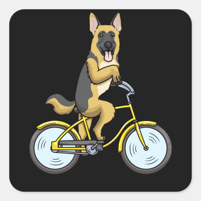 German Shepherd Dog On a Bike Square Sticker (Front)